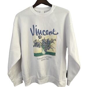 Streetwear Society White Vincent Van Gogh Irises Crewneck Sweatshirt Sz M NWT